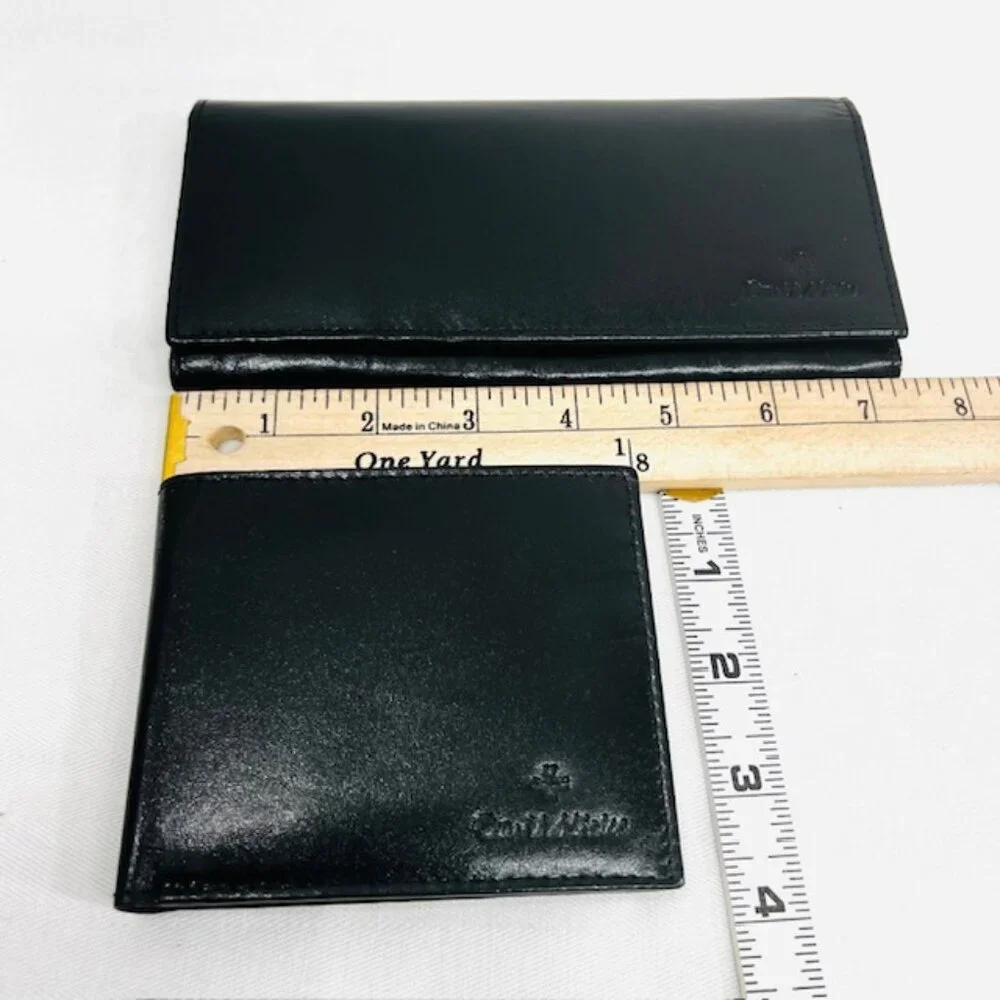 (2)Men/Women Black Leather Convas Bi Fold Wallet DAVID HICKS Long and short